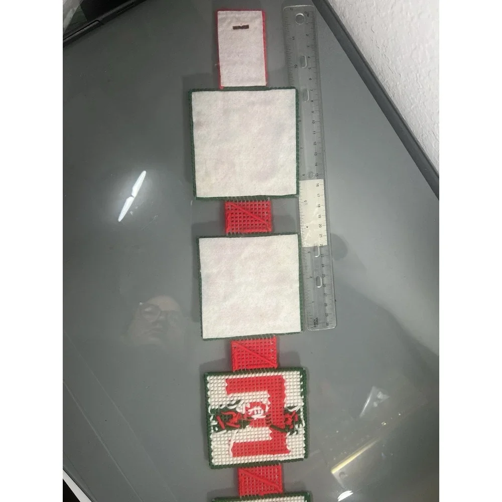 Vintage Hand Stitched Needlepoint NOEL Christmas Wall Door Hanger Holiday Decor